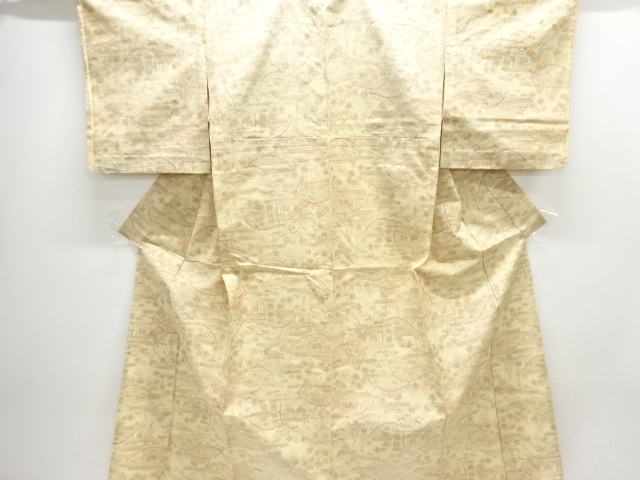 JAPANESE KIMONO / ANTIQUE TSUMUGIHITOE KIMONO / WOVEN KUSABANA PATTERN